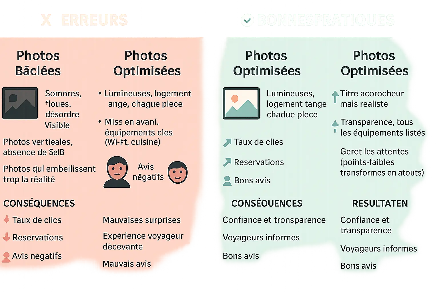 Exemple de photos Airbnb de qualité vs bâclées