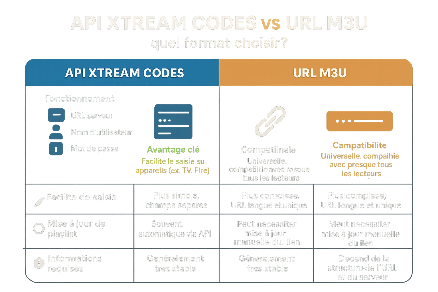 <strong>Comparaison API Xtream Codes et URL M3U</strong>