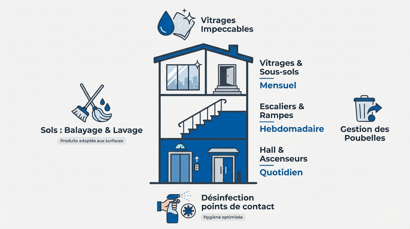 Planification rigoureuse du nettoyage des parties communes en copropri&eacute;t&eacute;