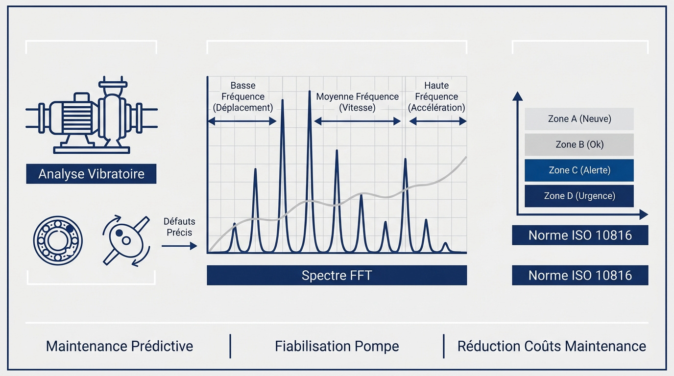 Technicien effectuant une analyse vibratoire sur une pompe industrielle pour la maintenance prédictive