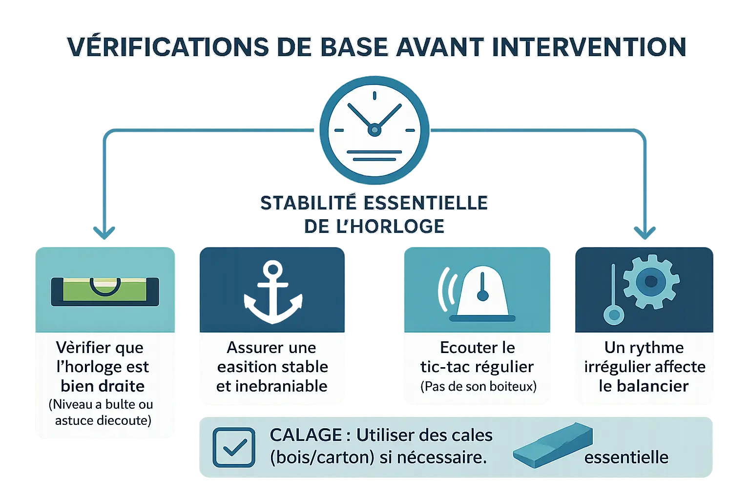 Vérification de l'équilibre d'une horloge à balancier avec un niveau à bulle