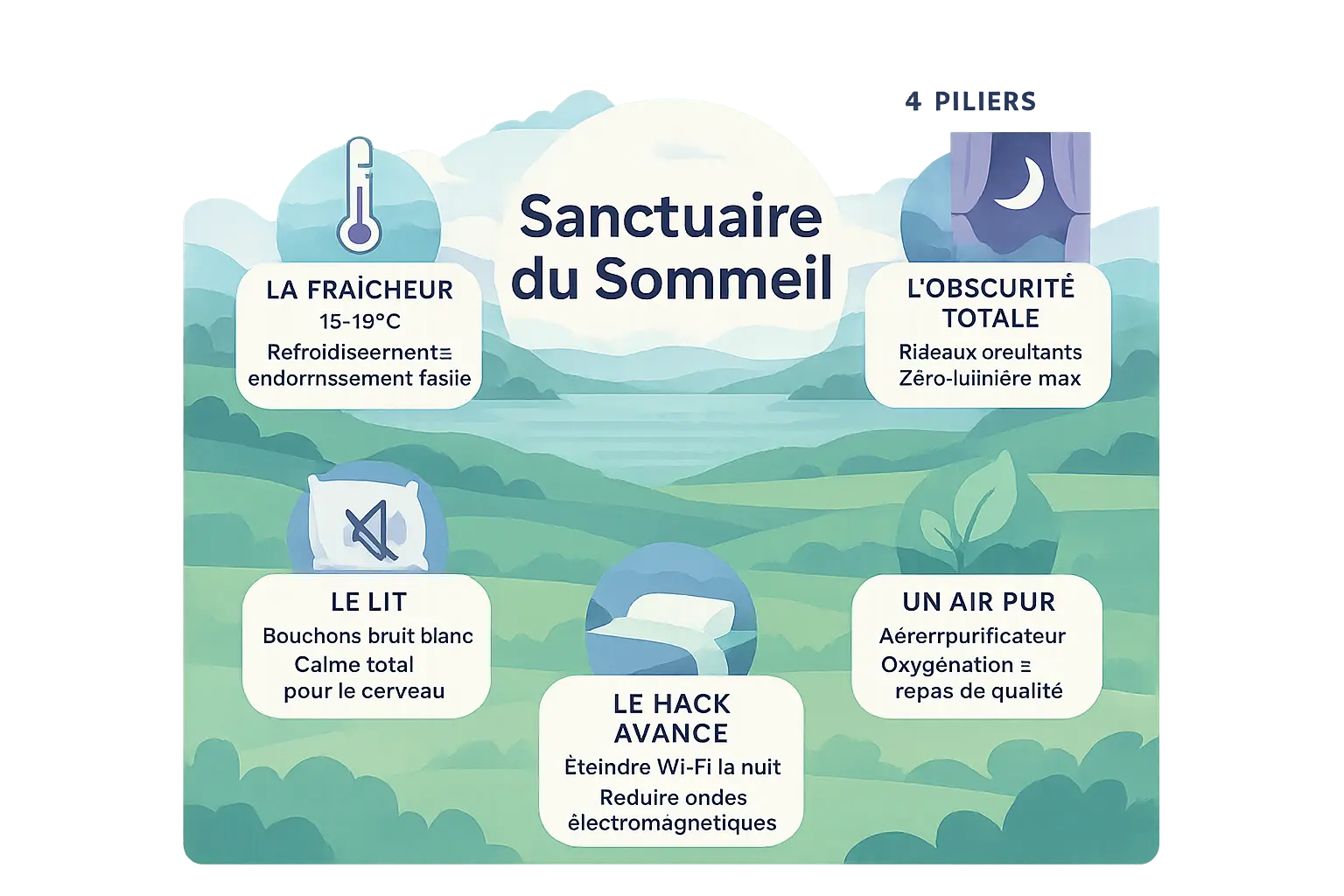 Les 4 piliers du sanctuaire du sommeil : fraîcheur, obscurité, silence et air pur