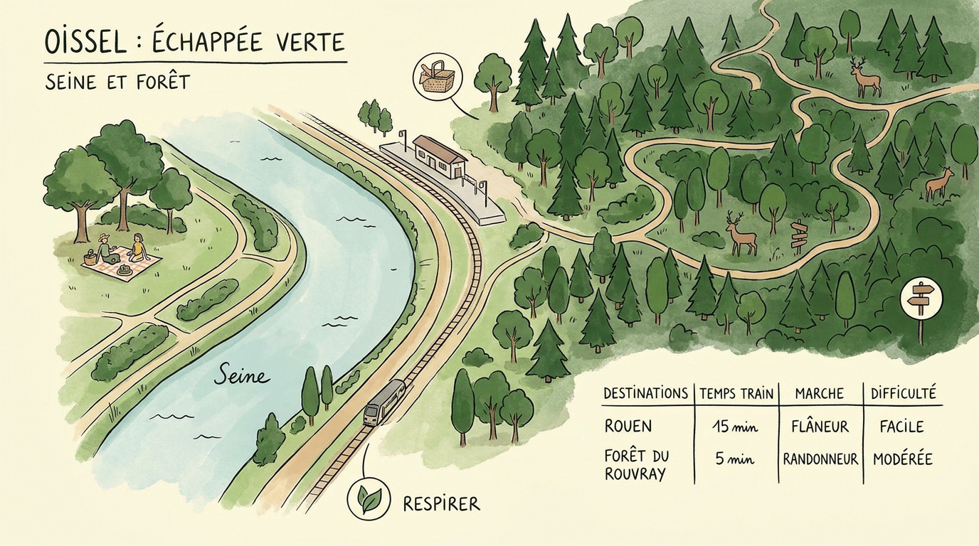 Vue des berges de Seine et de la forêt à Oissel