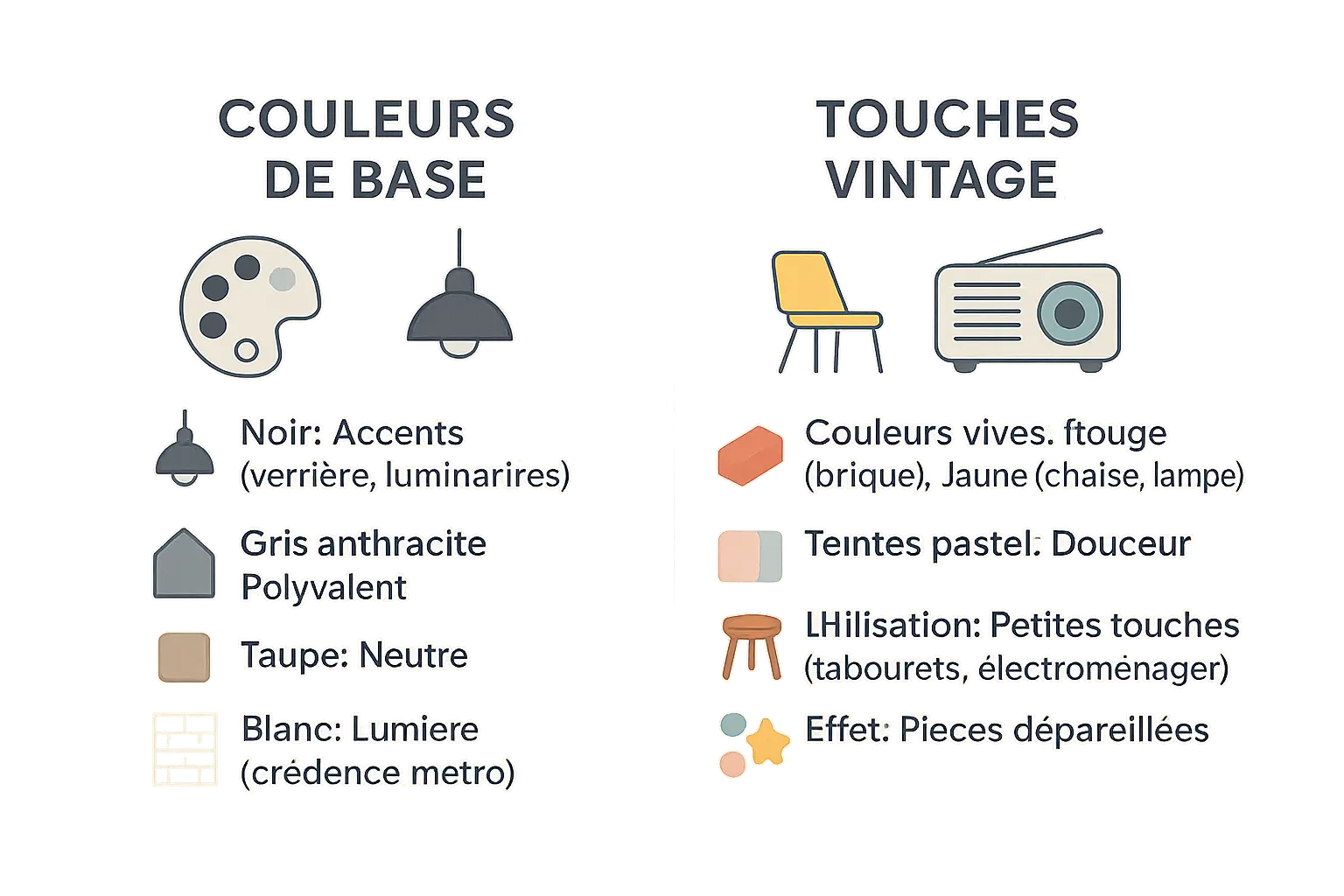 Exemple de palette de couleurs pour une cuisine vintage industrielle