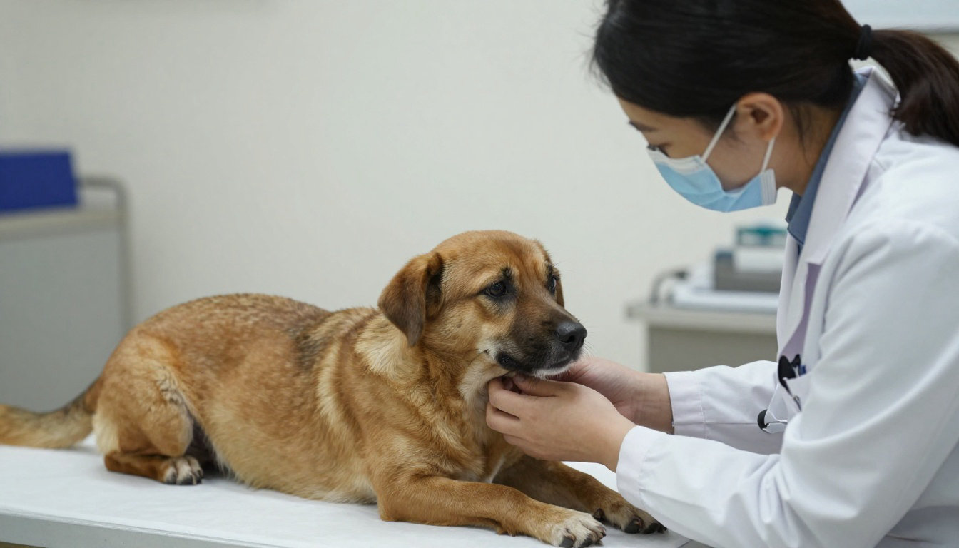 Vétérinaire examinant la gorge d'un chien