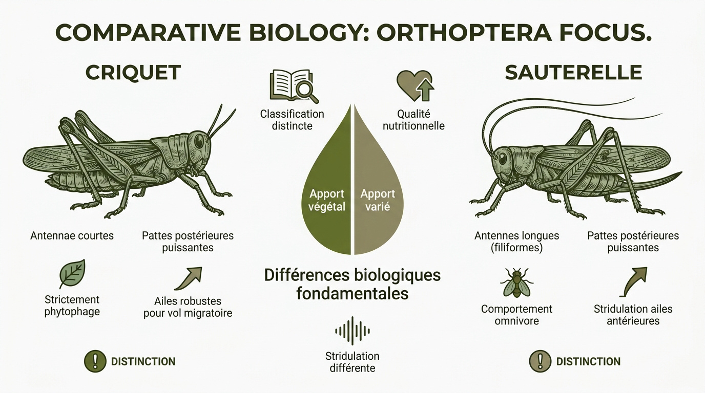 Comparaison morphologique entre le criquet aux antennes courtes et la sauterelle aux antennes longues