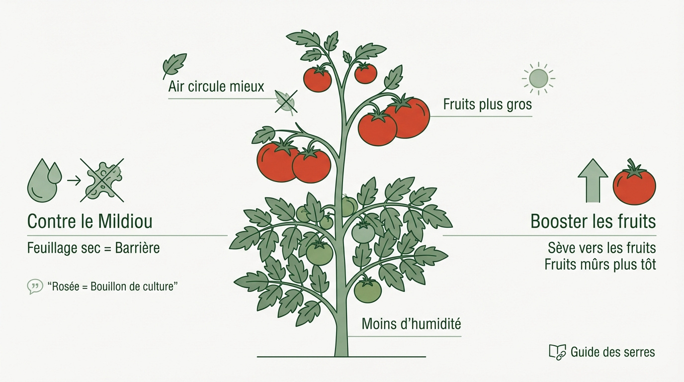 Infographie explicative sur les techniques de taille des plants de tomates sous serre