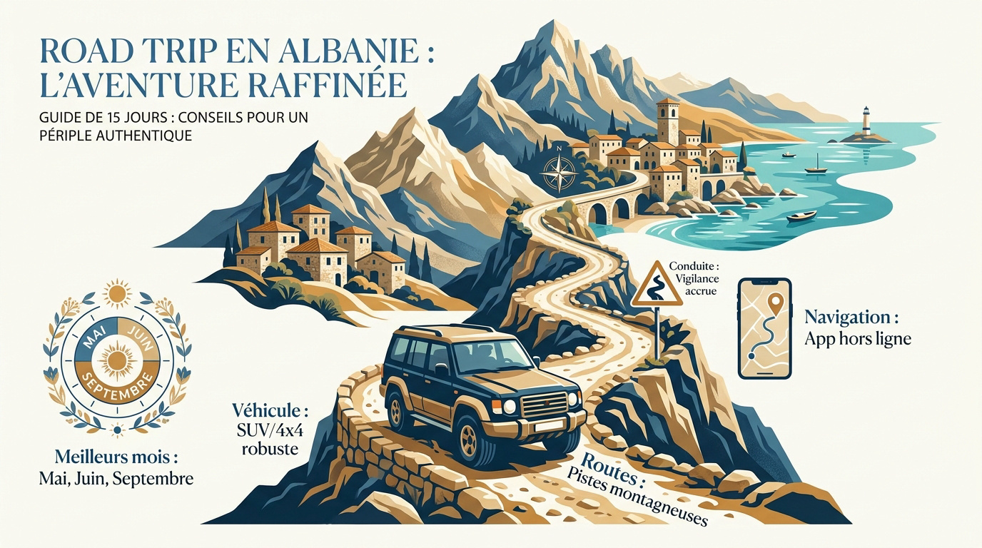 Véhicule tout-terrain sur une route de montagne en Albanie