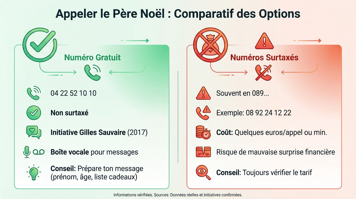 Comparatif des options pour contacter le Père Noël : numéro gratuit vs numéros surtaxés