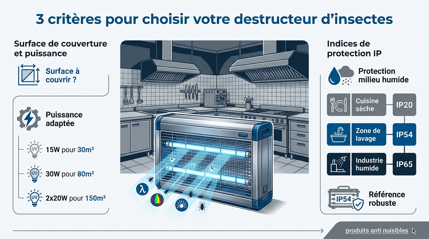 S&eacute;lection d'un d&eacute;sinsectiseur &eacute;lectrique professionnel selon la surface et l'indice de protection