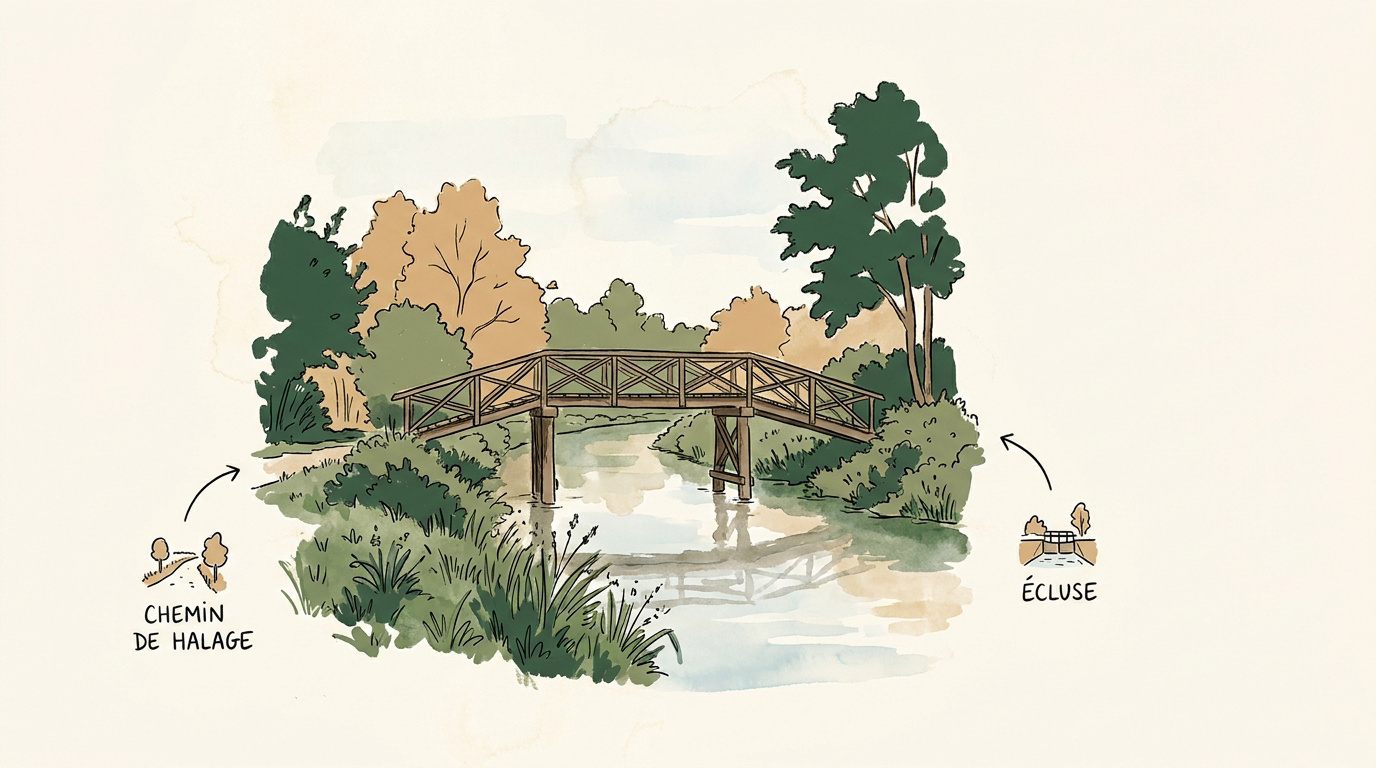 Passerelle en bois enjambant le canal d'Ille-et-Rance à Saint-Germain-sur-Ille