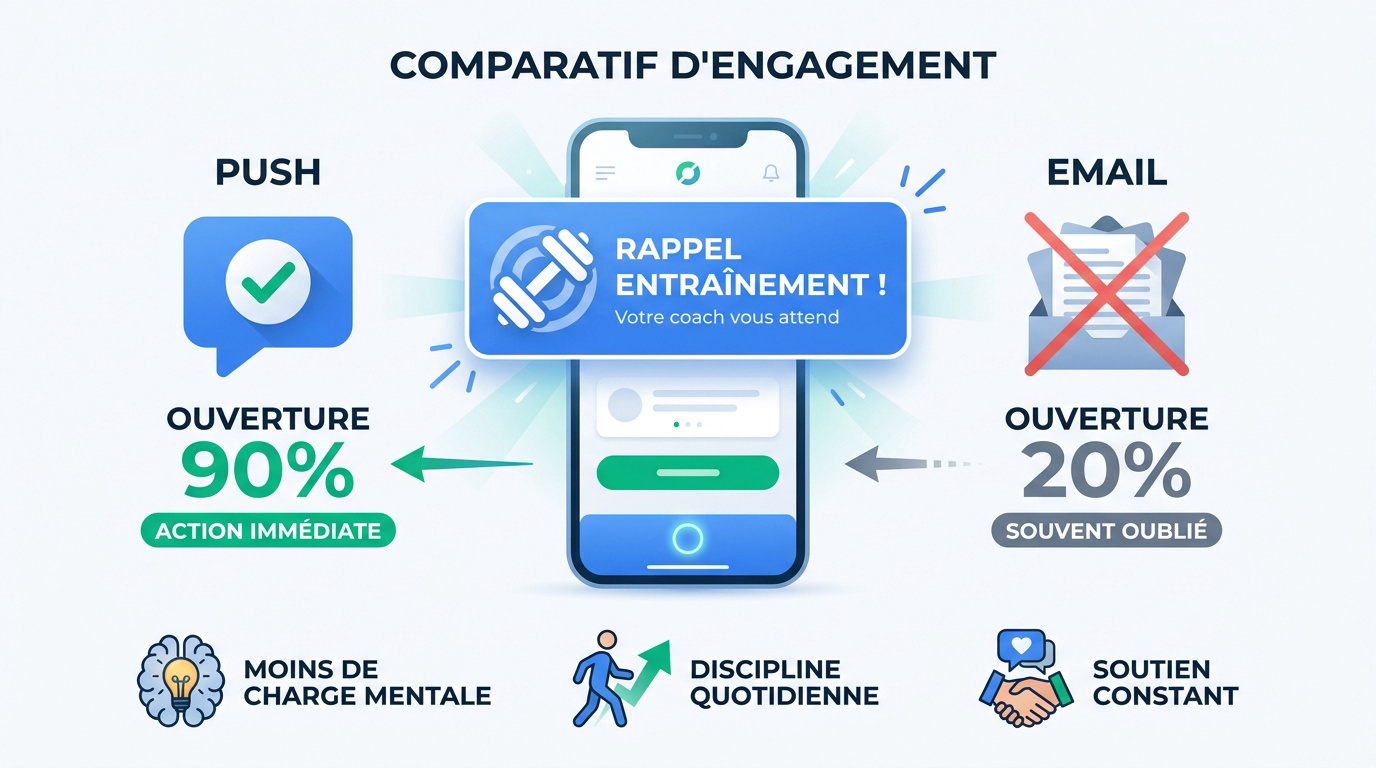 Graphique comparatif du taux d'engagement entre les notifications push et l'emailing
