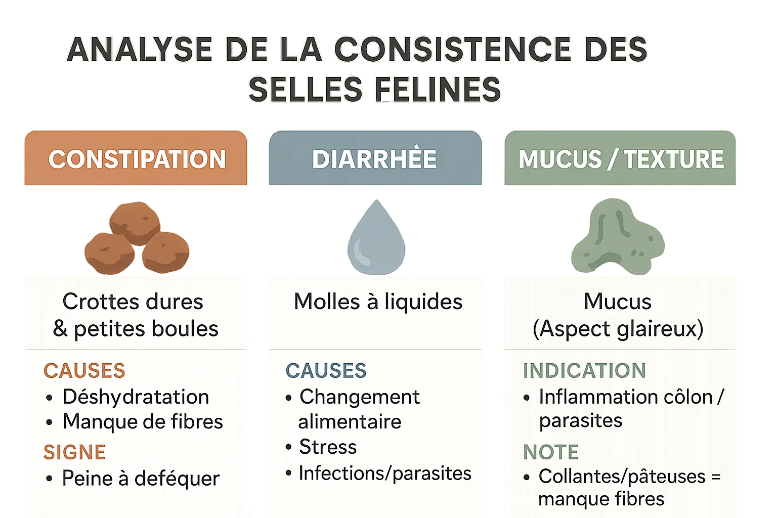 Guide d'analyse des selles de chat : constipation, diarrhée, mucus