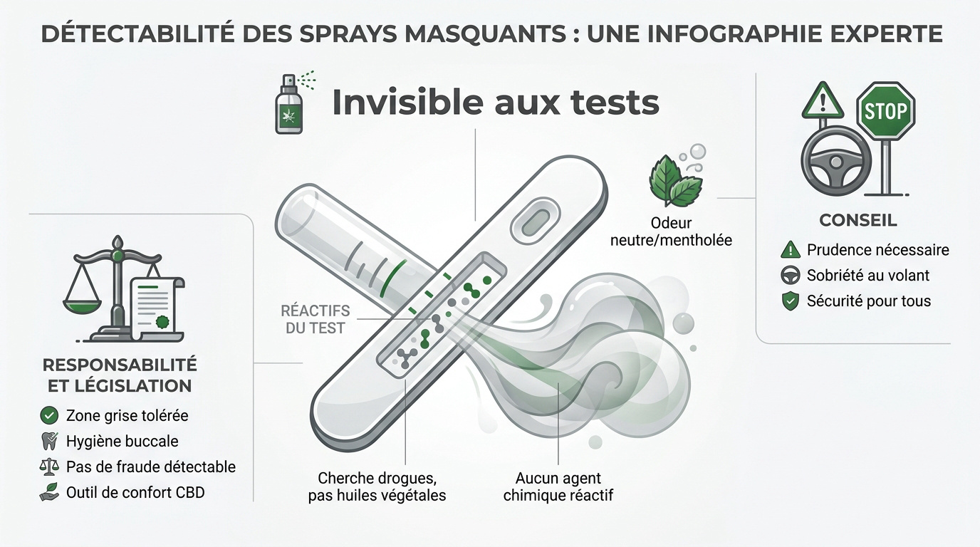 Infographie sur la non-détectabilité chimique des sprays nettoyants buccaux lors des contrôles