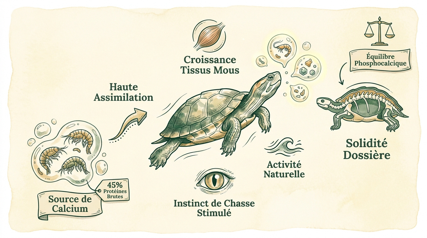 Gammarus séchés riches en calcium pour la carapace des tortues aquatiques