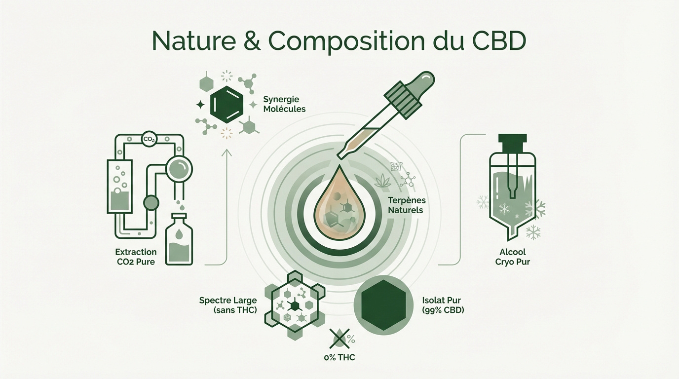 Infographie sur l'extraction et la composition de l'huile de CBD