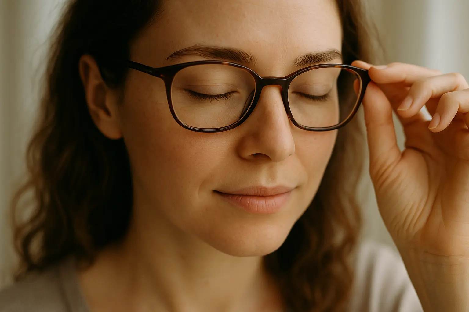 Une paire de lunettes posée sur un visage en harmonie avec ses traits naturels, illustrant le lien entre forme et équilibre