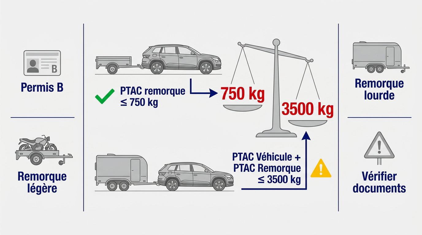 Réglementation poids remorque permis B