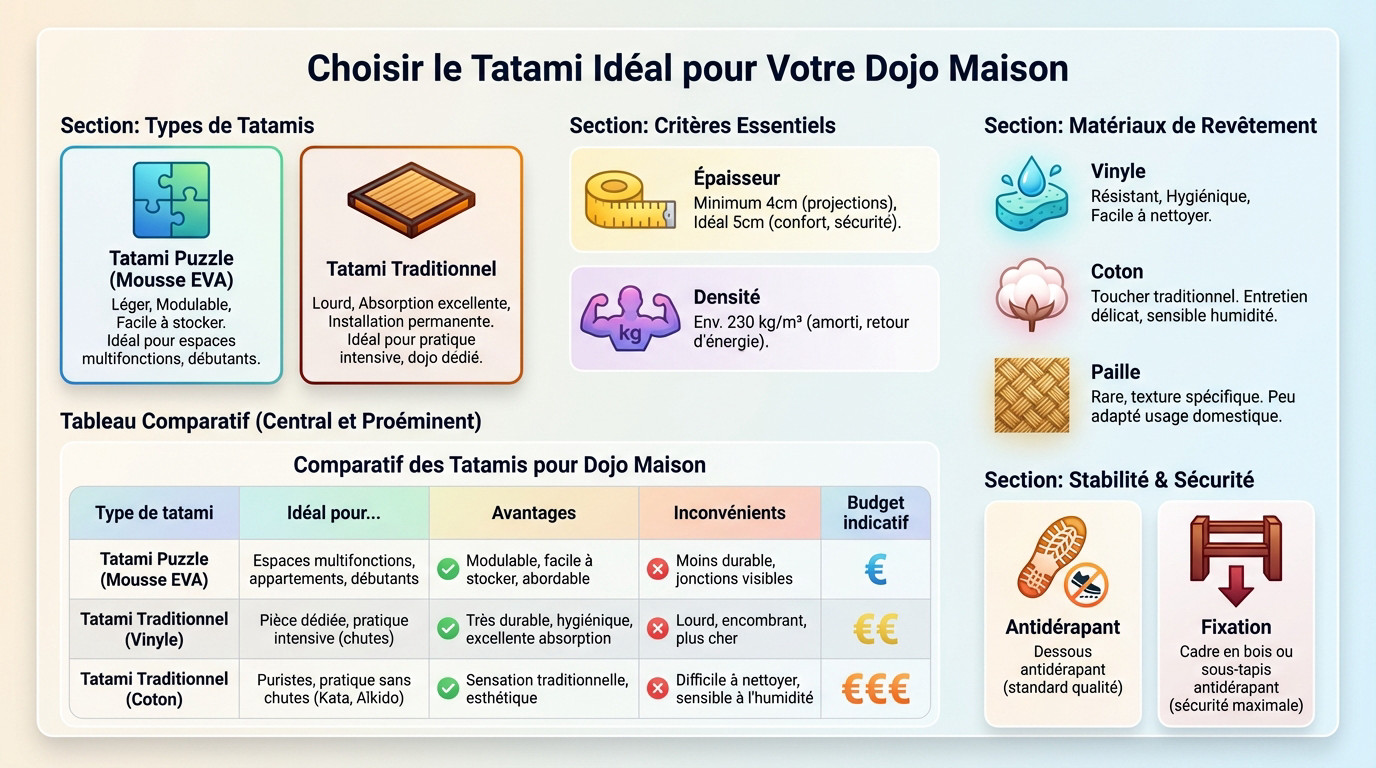 Comparaison entre tatami traditionnel et tatami puzzle pour un dojo à domicile