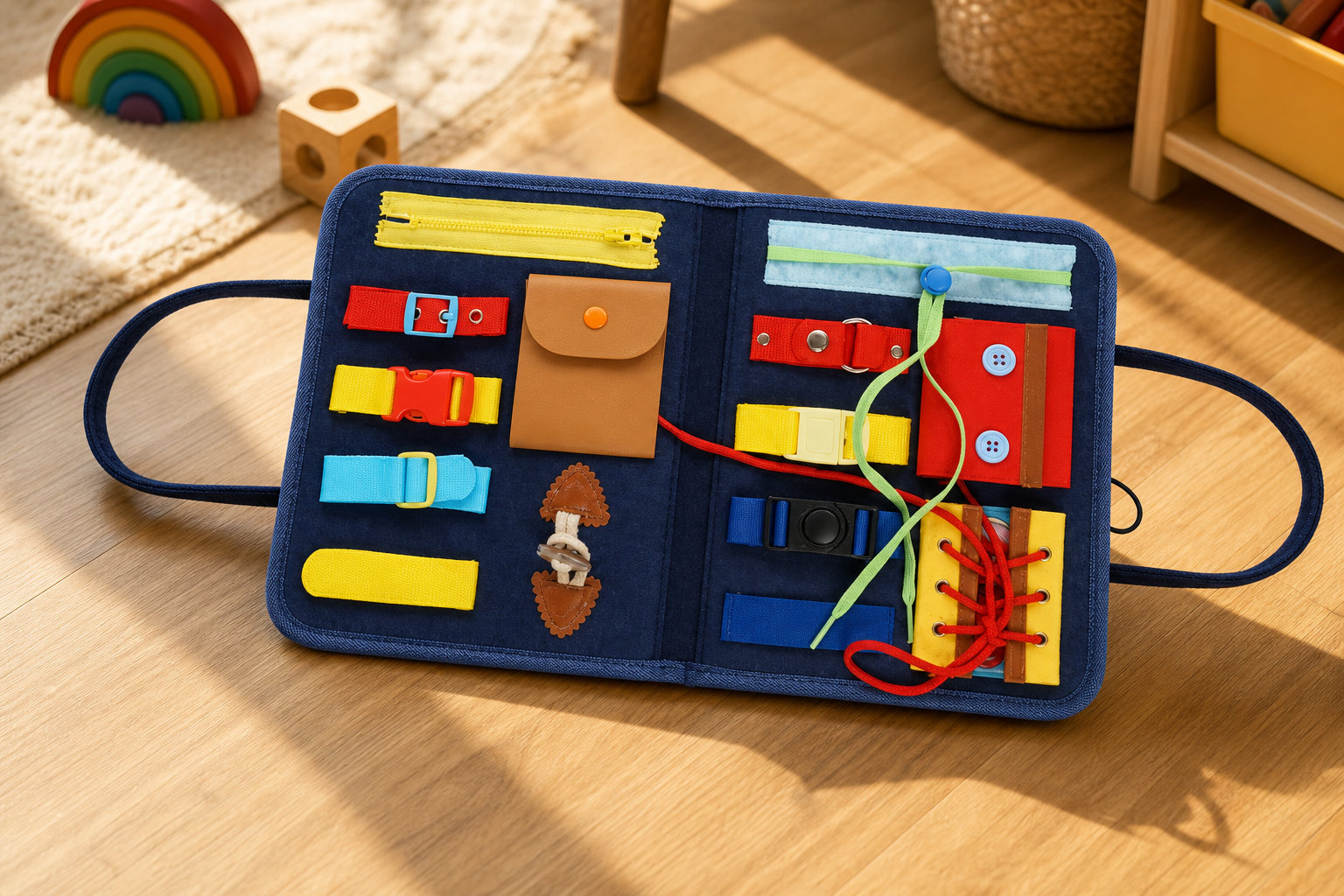 🧩 Le Busy Board Montessori pour stimuler la dextérité