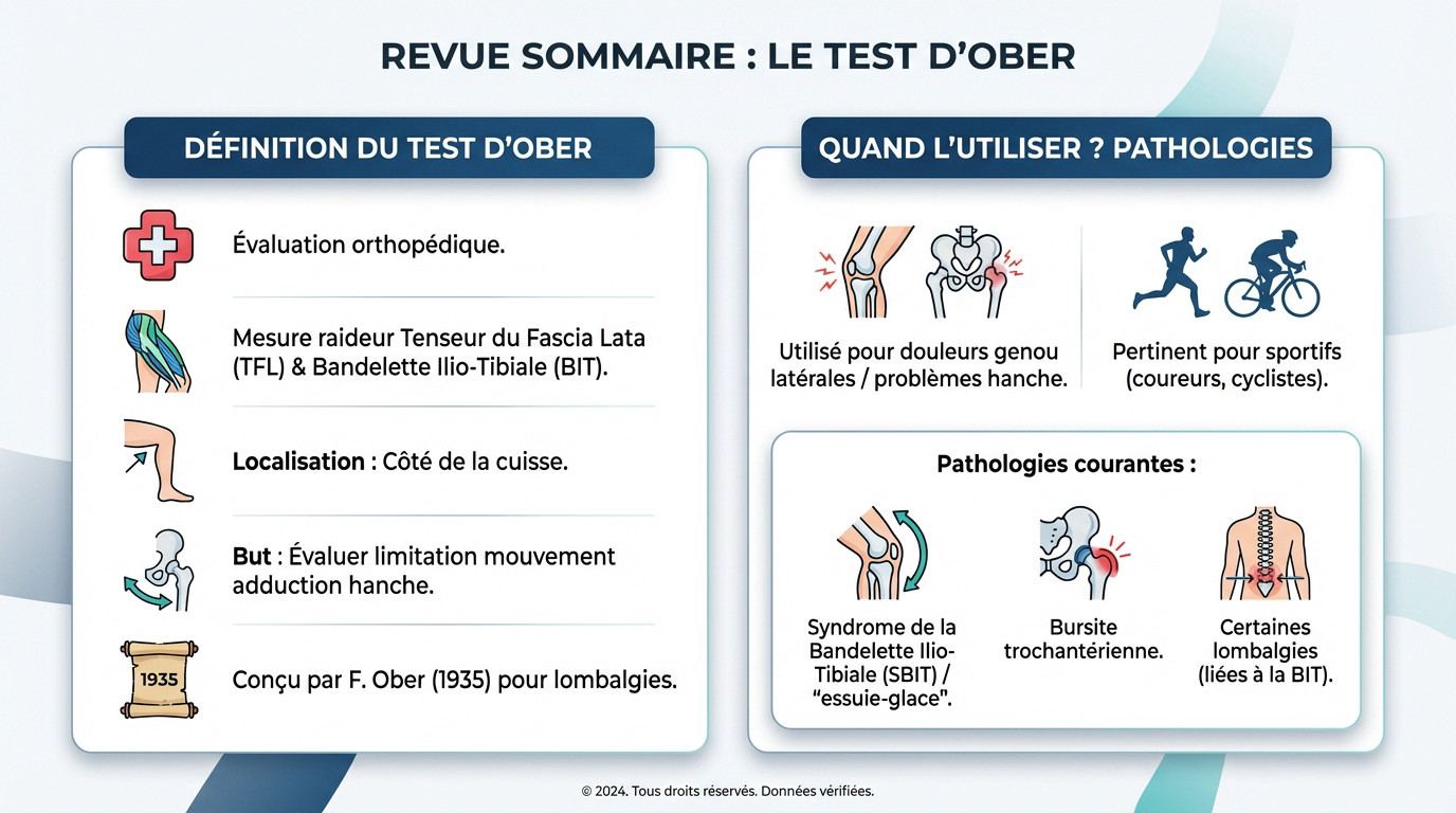 Illustration clinique montrant la réalisation du test d'Ober sur un patient