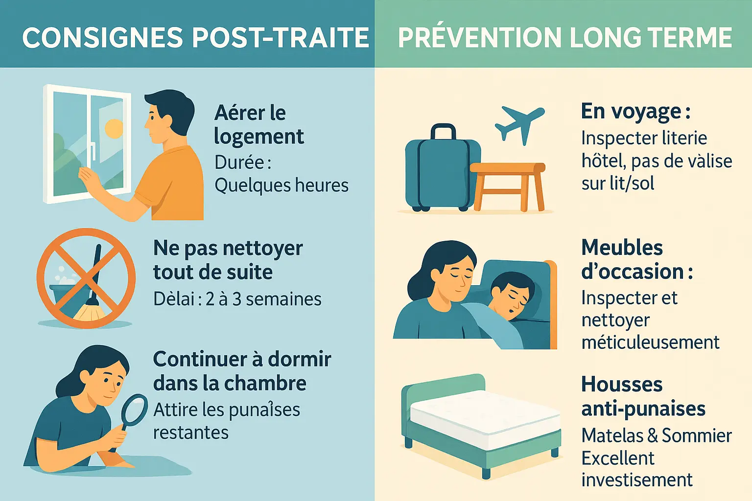 Illustration d'une chambre avec housses anti-punaises de lit