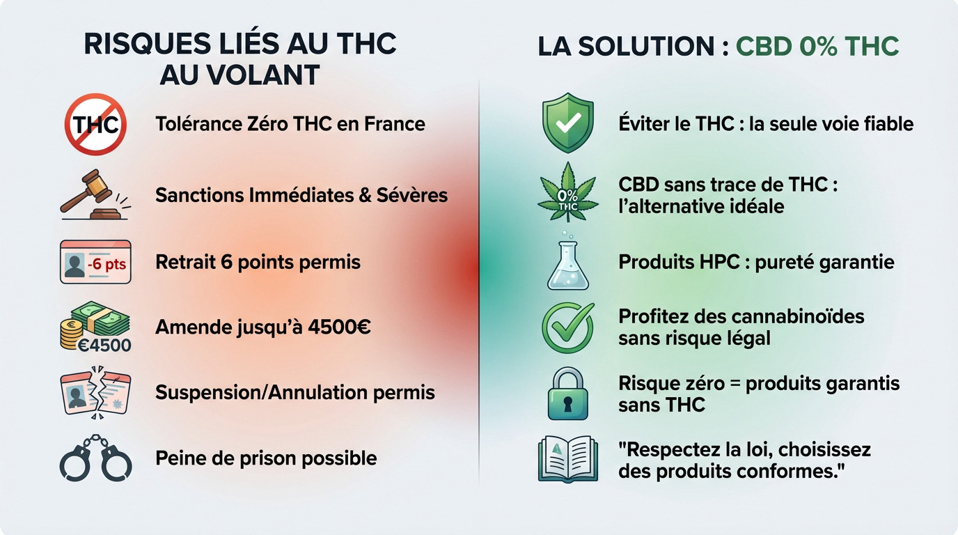 Comparaison des risques juridiques du THC au volant face à la sécurité du CBD 0% THC