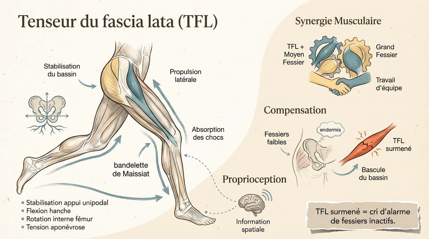 Anatomie du muscle tenseur du fascia lata et son action lors de la marche
