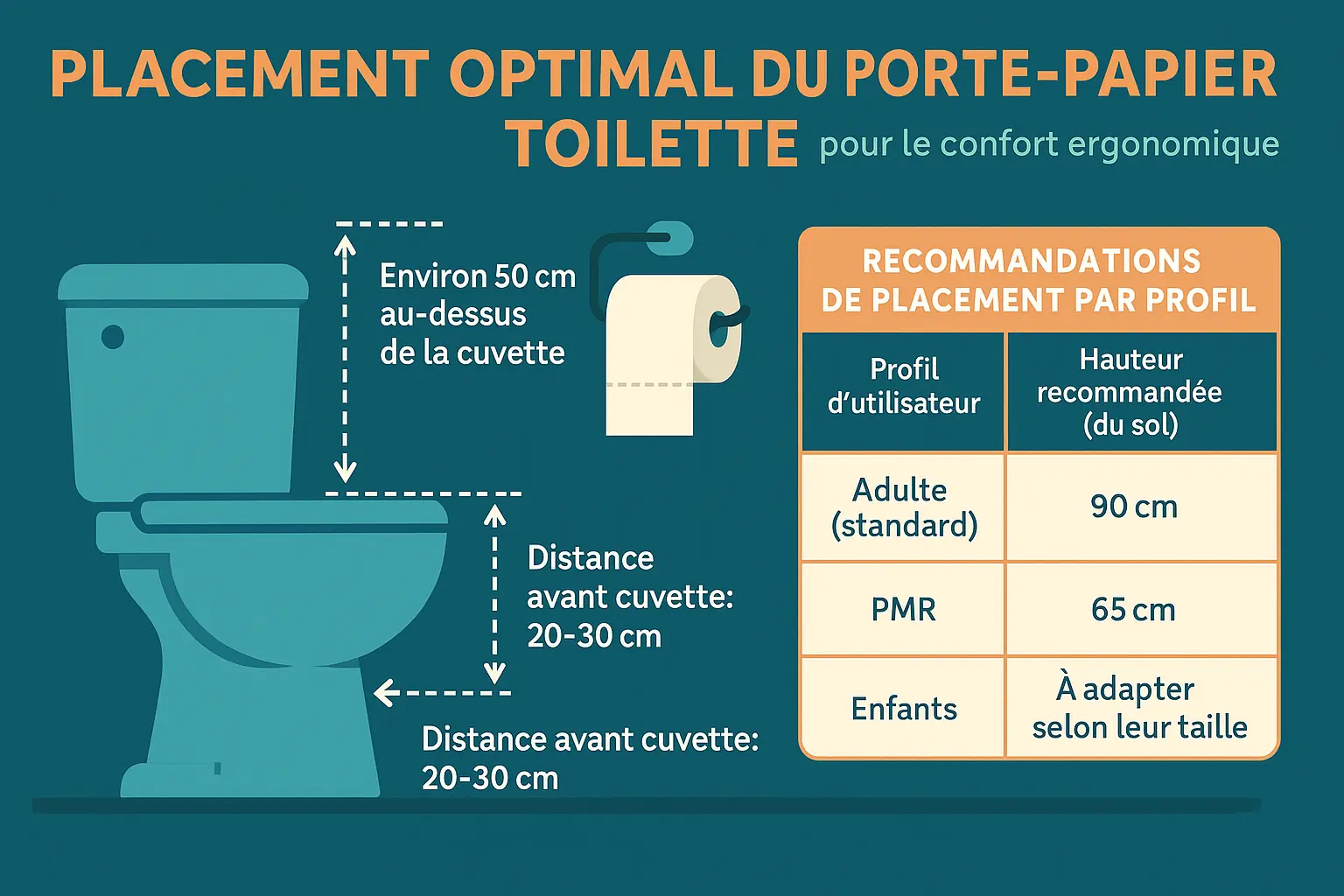 Illustration d'un dérouleur de papier toilette bien positionné