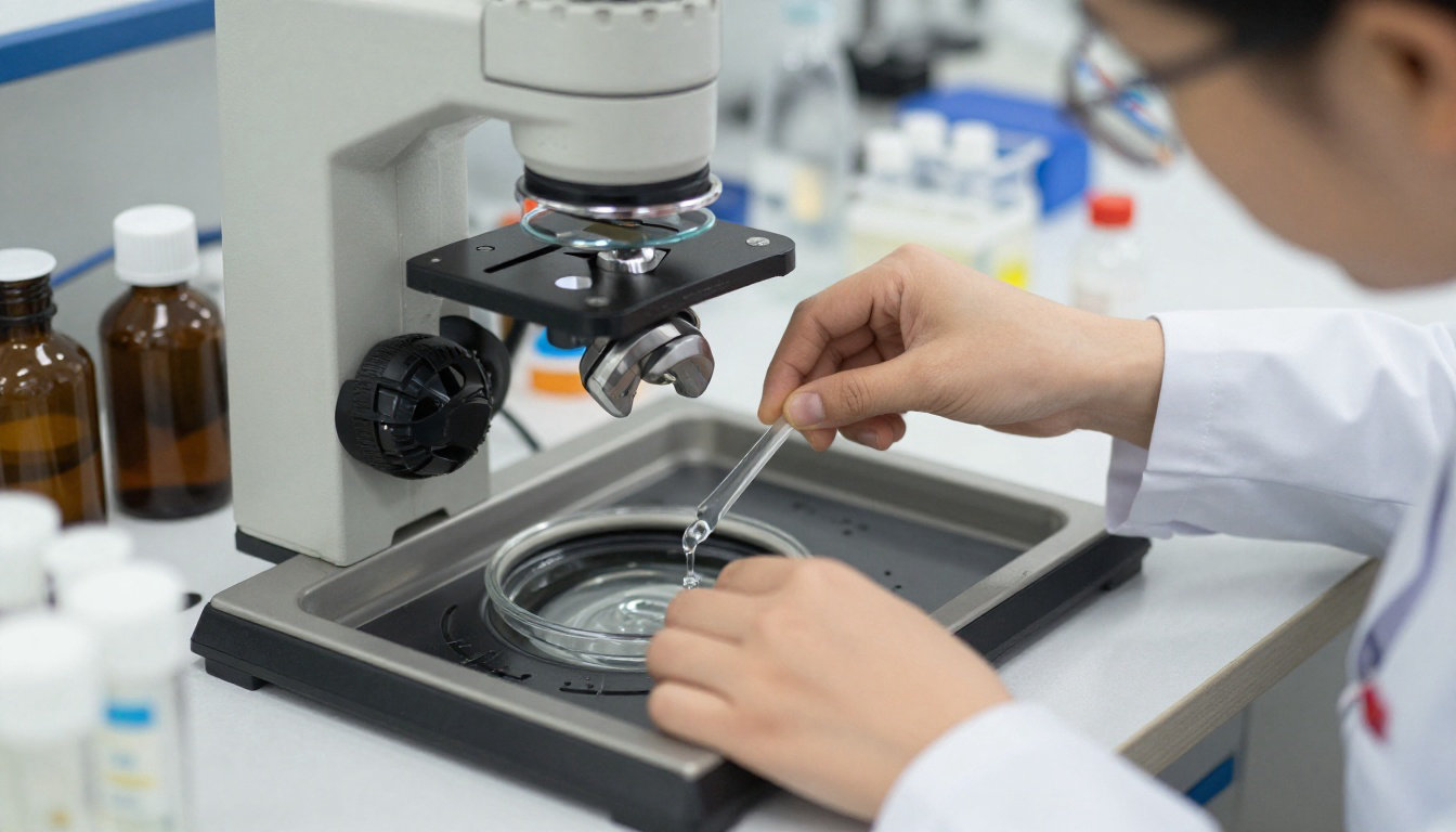 Analyse d'échantillon d'eau au microscope