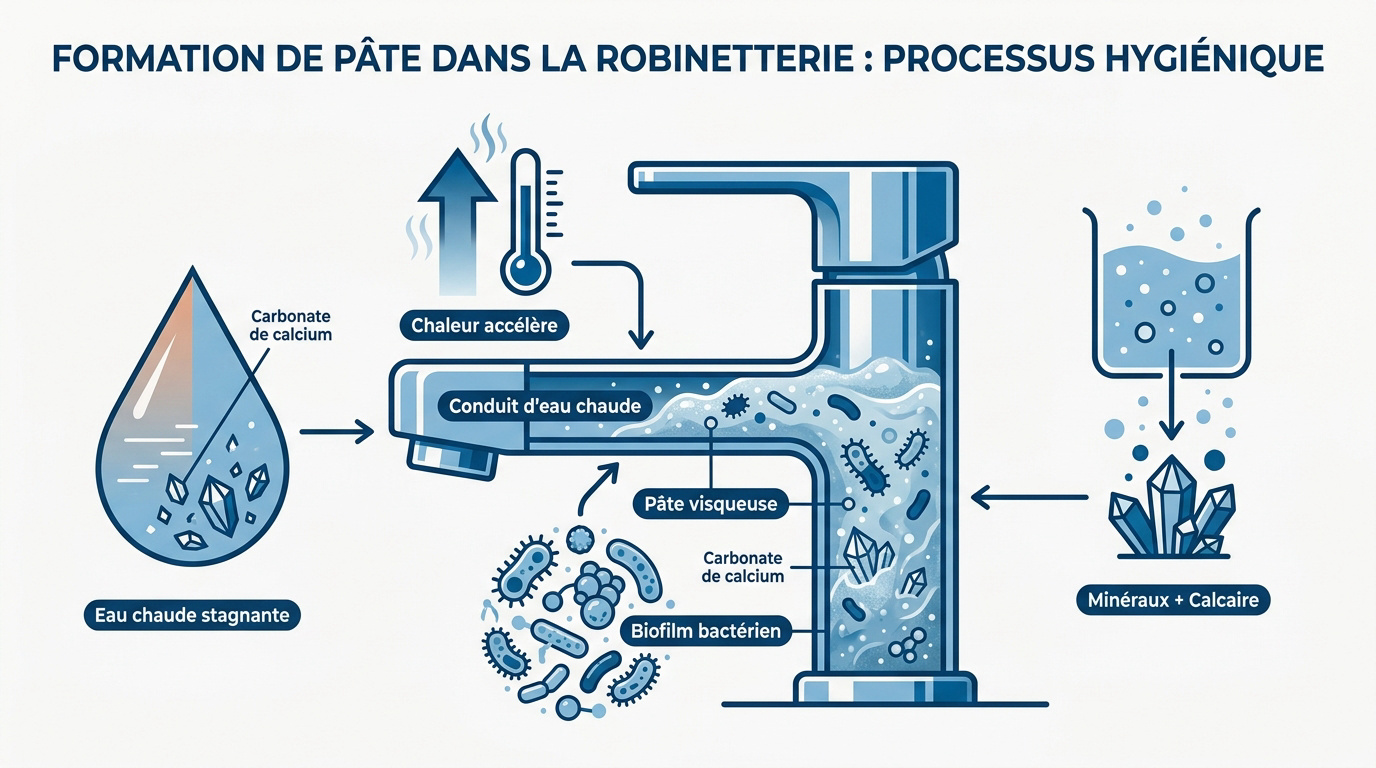 Dépôts de calcaire et de pâte visqueuse sur un aérateur de robinet de cuisine