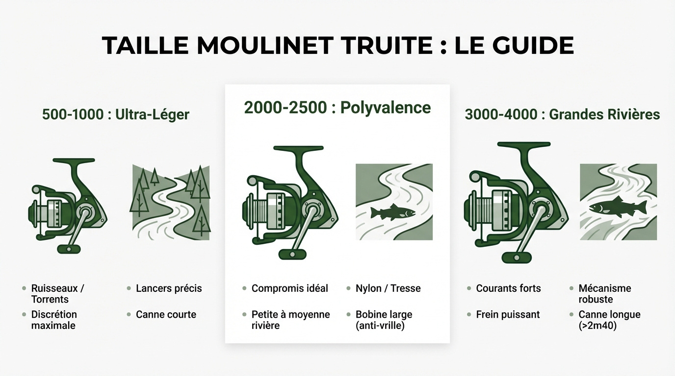 Guide des tailles de moulinets pour la pêche à la truite