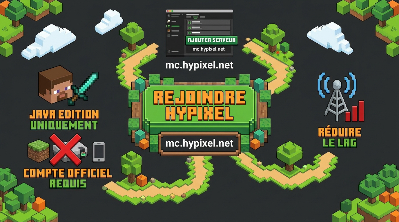 Interface de connexion au serveur Minecraft Hypixel avec adresse IP
