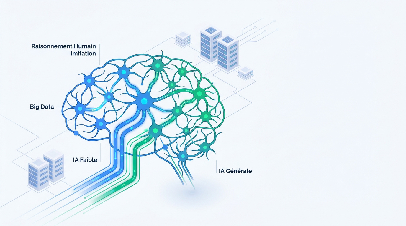 Illustration d'un cerveau numérique composé de neurones et de flux de données