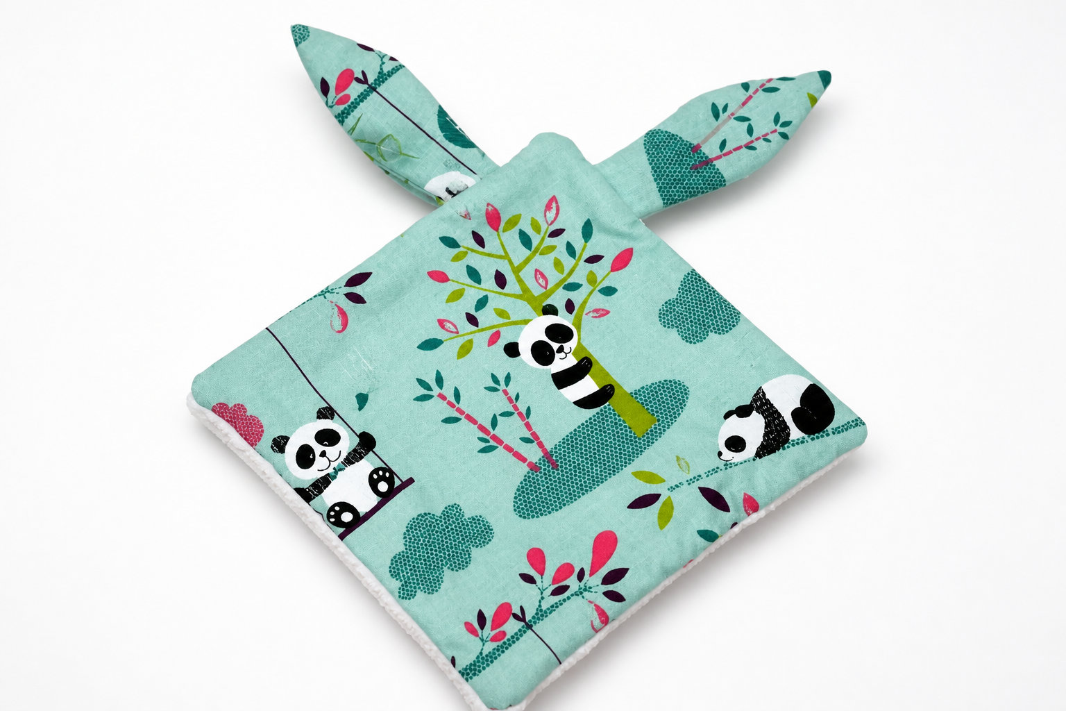 Doudou Plat avec oreilles en tissu Panda menthe
