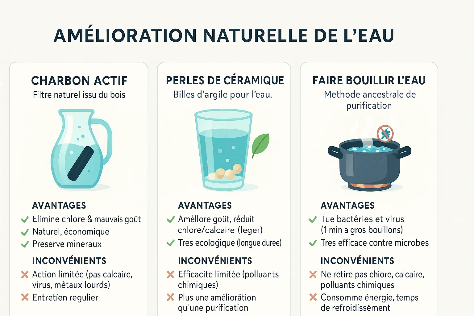 Illustration des méthodes de purification naturelle de l'eau