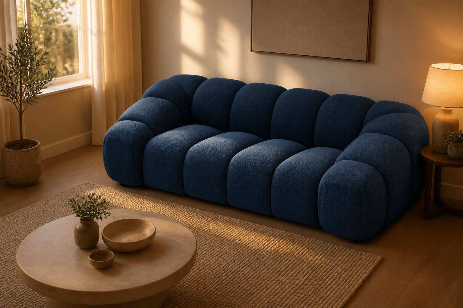 Canapé nuage AVA bleu marine : le caractère d'un velours enveloppant