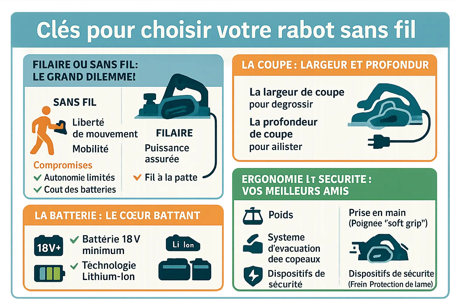 Rabot sans fil en action sur une planche de bois