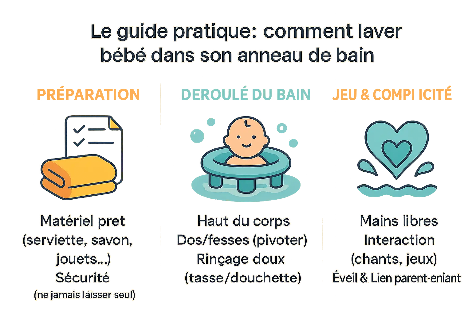 Un bébé dans un anneau de bain coloré avec des jouets de bain autour de lui