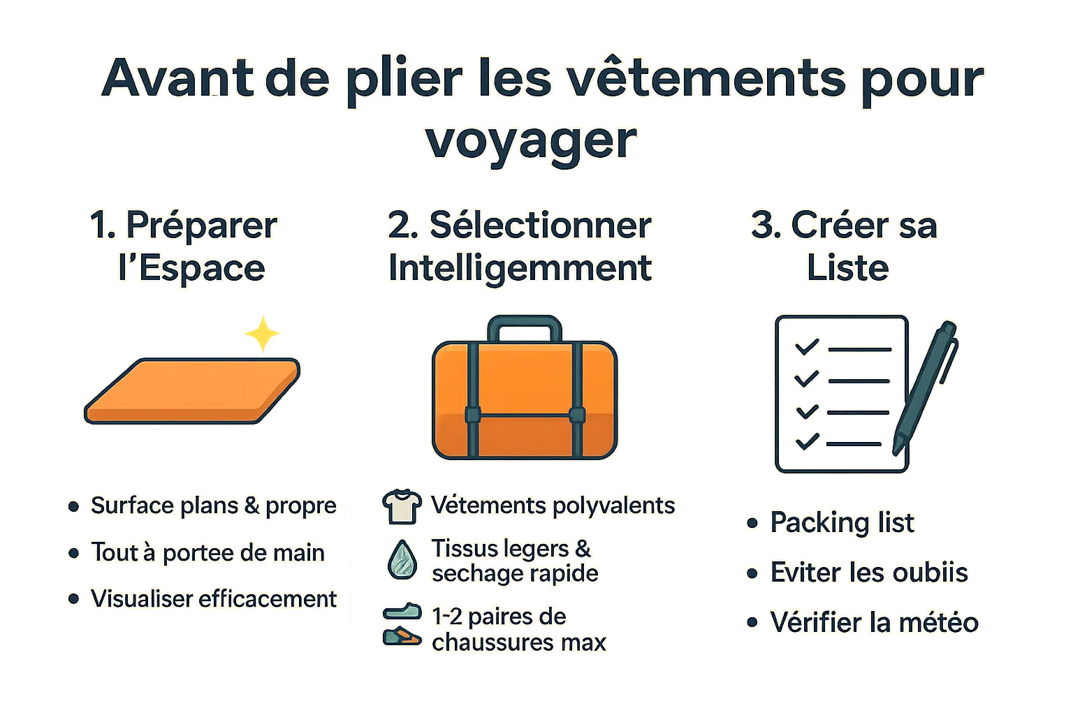 Préparation pour plier efficacement les vêtements dans un sac à dos