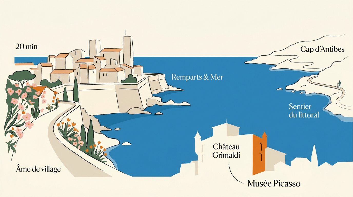 Vue des remparts d'Antibes surplombant la mer Méditerranée près du musée Picasso