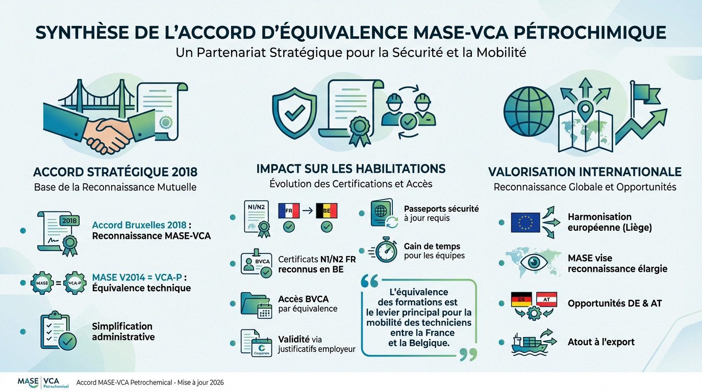 Schéma de synthèse détaillant l'accord d'équivalence entre la certification MASE et le VCA pétrochimique
