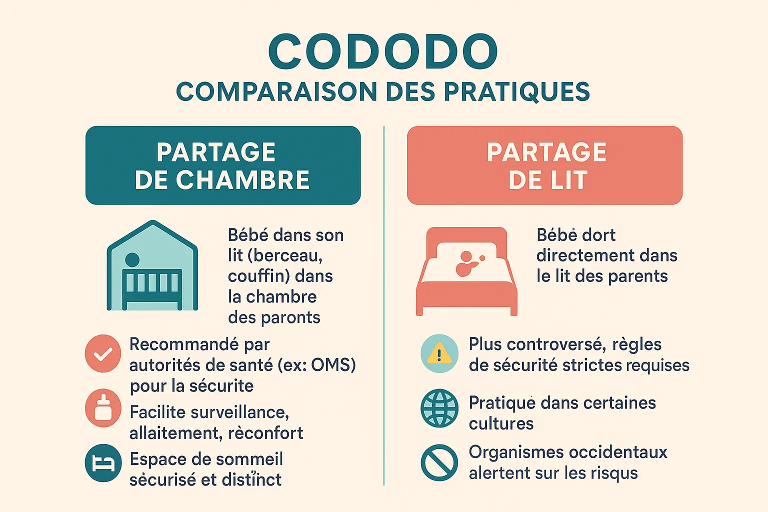 Illustration comparant le partage de chambre et le partage de lit