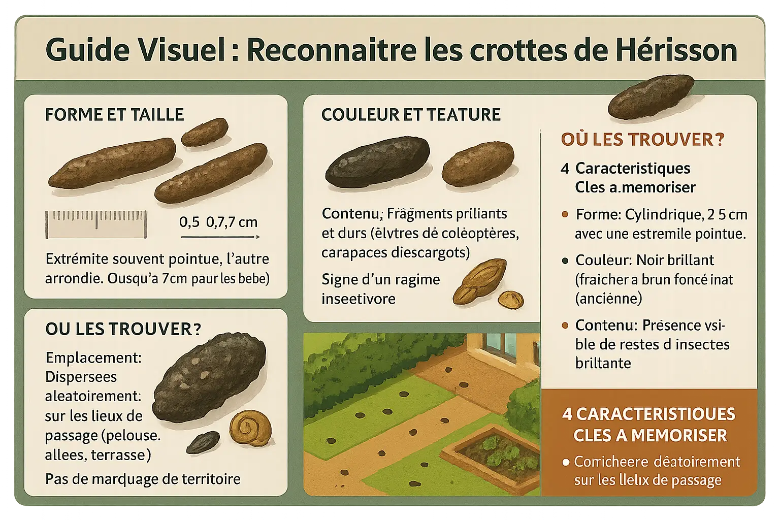 Exemple de crottes de hérisson sur sol humide