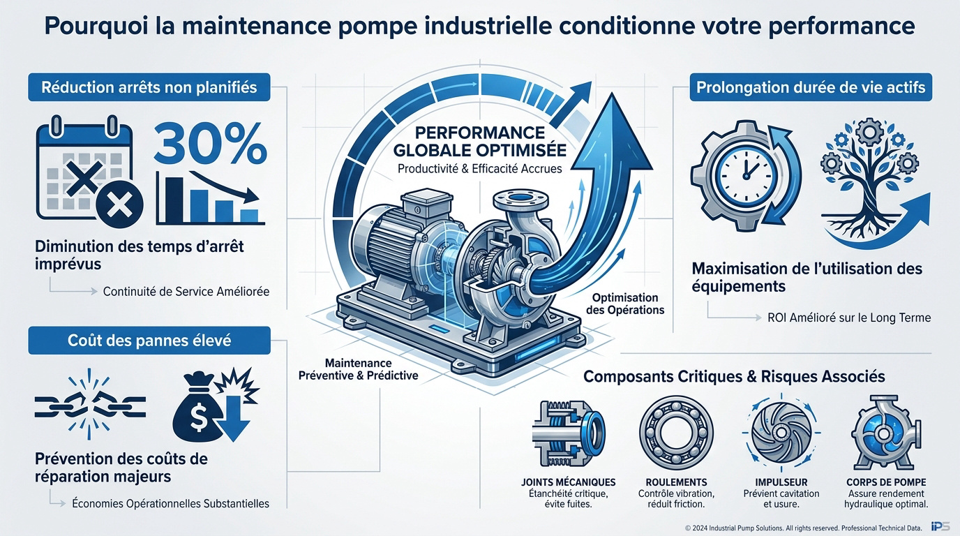 Technicien effectuant la maintenance préventive d'une pompe industrielle pour garantir la continuité de production
