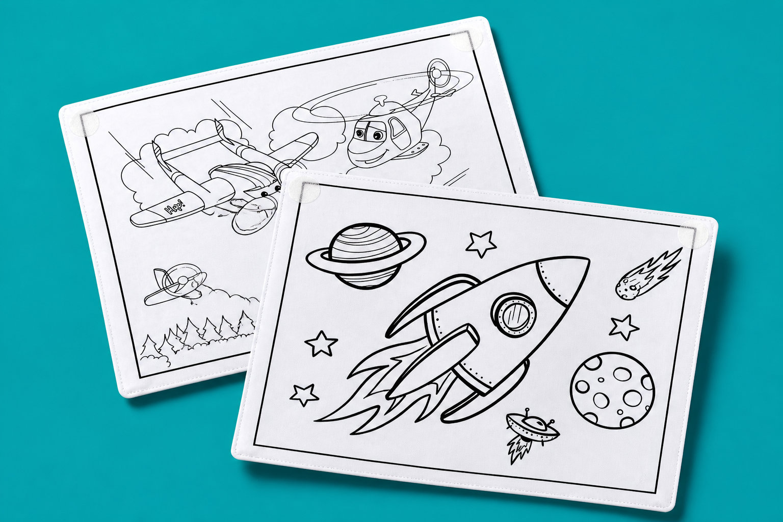 Coloriage tissu Transports avec avions et fusées