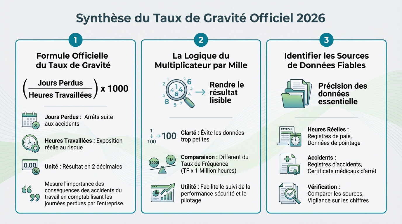 Synthèse de la formule officielle du taux de gravité 2026 avec les composantes clés