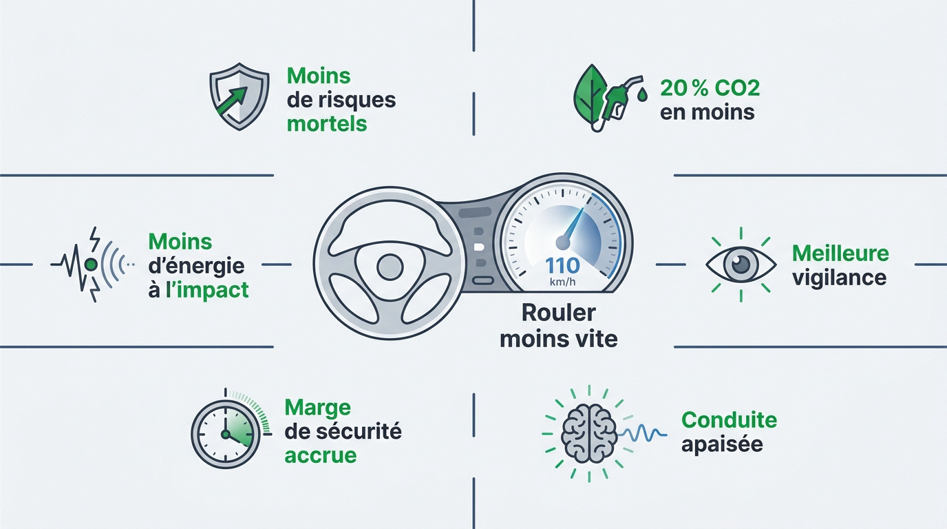 Conducteur serein adoptant une vitesse modérée sur route dégagée