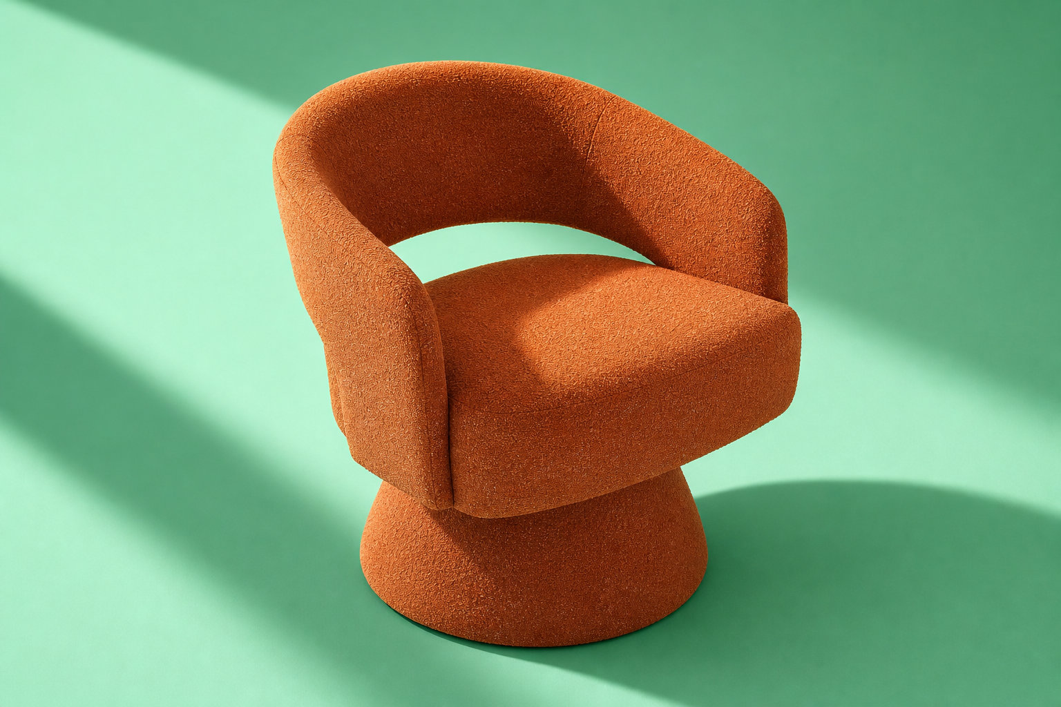 Fauteuil Arrondi Pivotant En Tissu Chenille Terracotta - FEDOTE