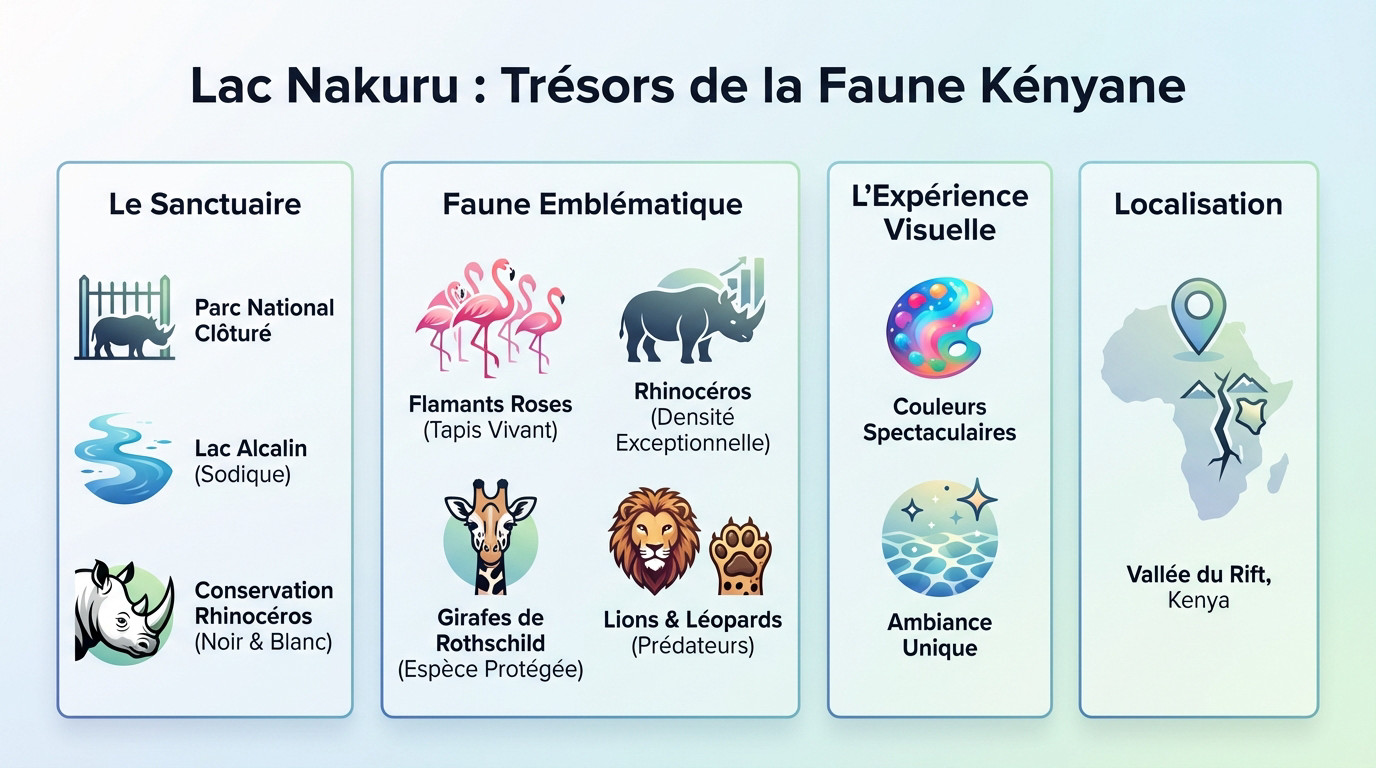 Safari au lac Nakuru avec rhinocéros et flamants roses au Kenya